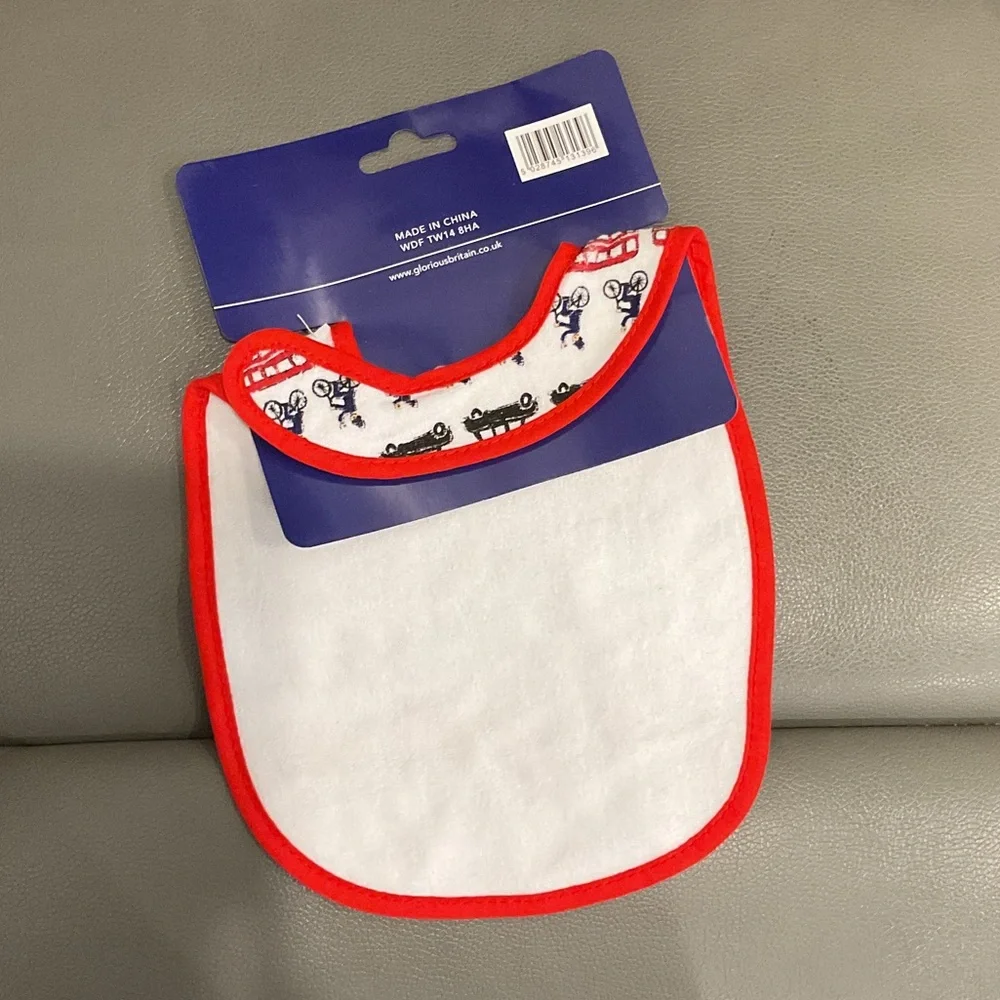 London Baby Bib - Red Trim